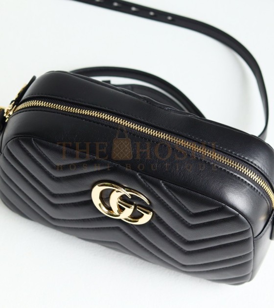 Gvc*1 GG Marmont Camera Bag White Quilted Napa Leather Light Gold Hardware 24×15×8cm