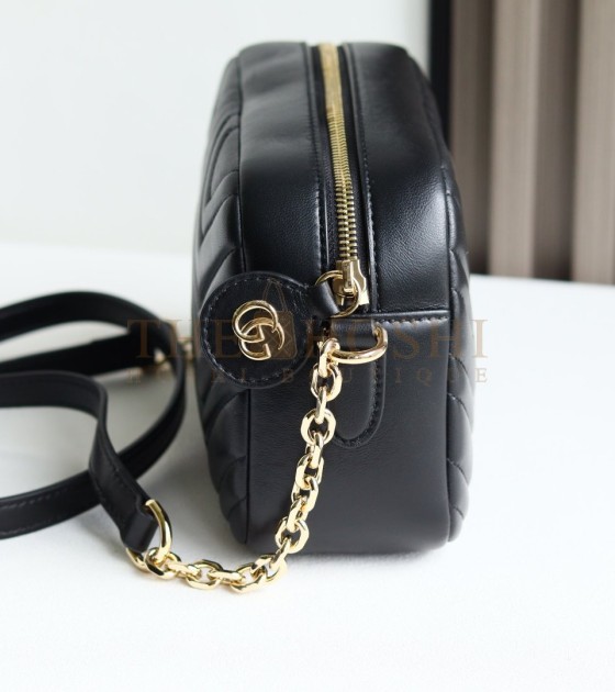 Gvc*1 GG Marmont Camera Bag White Quilted Napa Leather Light Gold Hardware 24×15×8cm