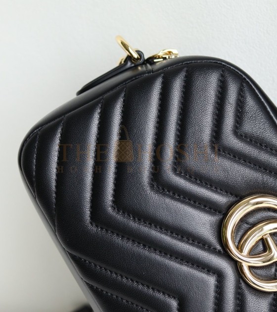 Gvc*1 GG Marmont Camera Bag White Quilted Napa Leather Light Gold Hardware 24×15×8cm