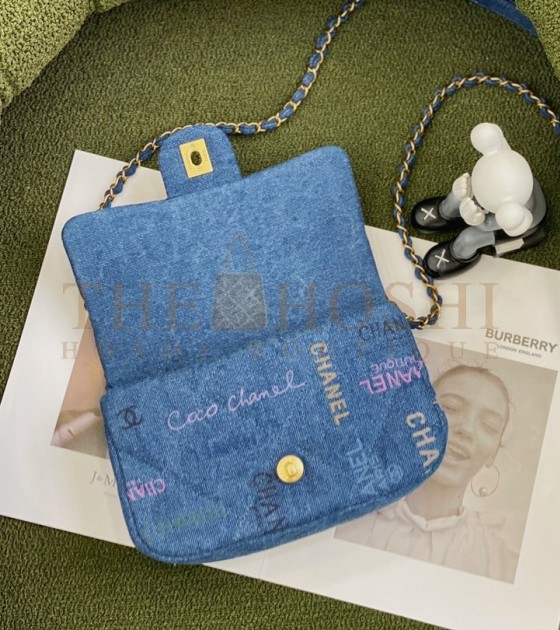 Ch**el Classic Flap Denim Bag Gold Hardware Blue Size 23×14×8cm
