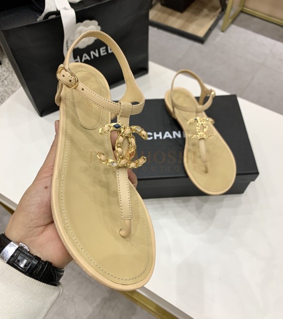 Ch**el Sandals Lambskin Leather Women