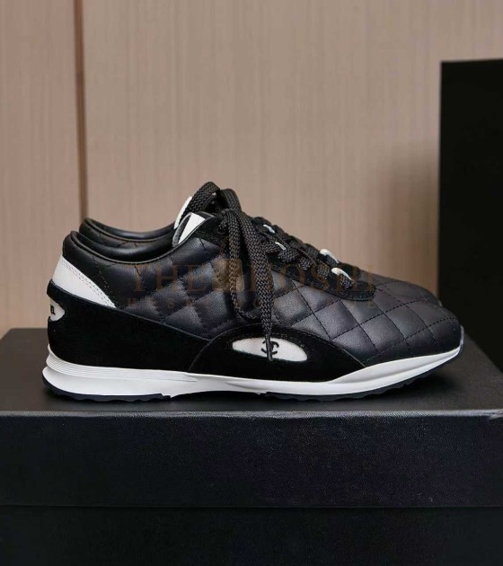 Ch**el Leather Sneakers Black Calfskin Low-Top