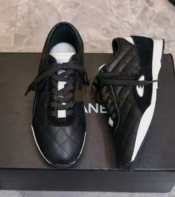 Ch**el Leather Sneakers Black Calfskin Low-Top