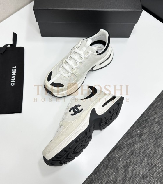 Ch**el Sneakers Mixed Calfskin & Technical Fabric Black/White Women