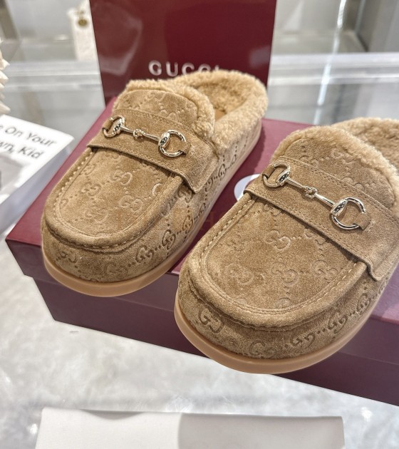 Gvc*1 Horsebit Wool Mules Sandals Suede Calfskin