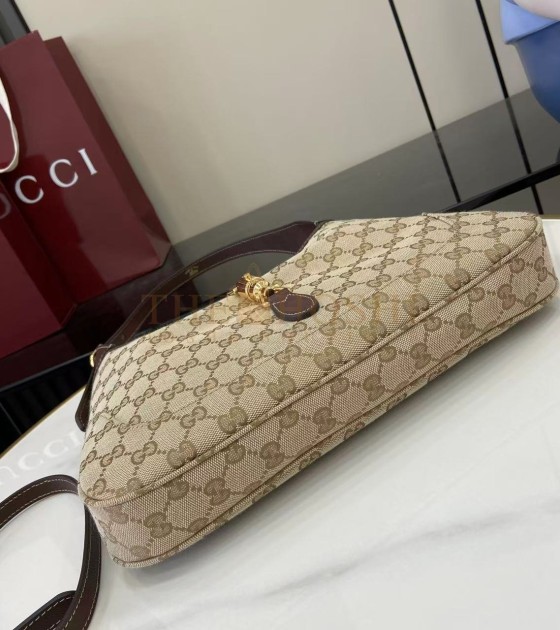 Gvc*1 Jackie Slim Famiglia Crossbody Bag GG Canvas Leather Trim Beige Brown 28×19×4.5cm Master quality