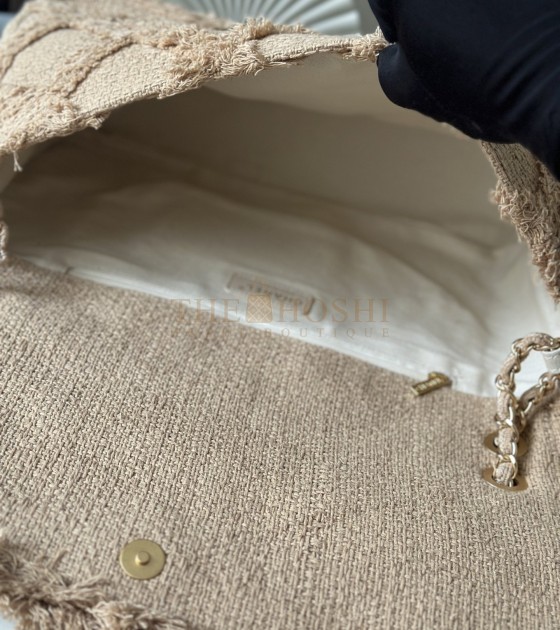 Ch**el Vintage Inspired Straw Bag Beige Linen Weave With Tassels 38×21×11cm Master Quality