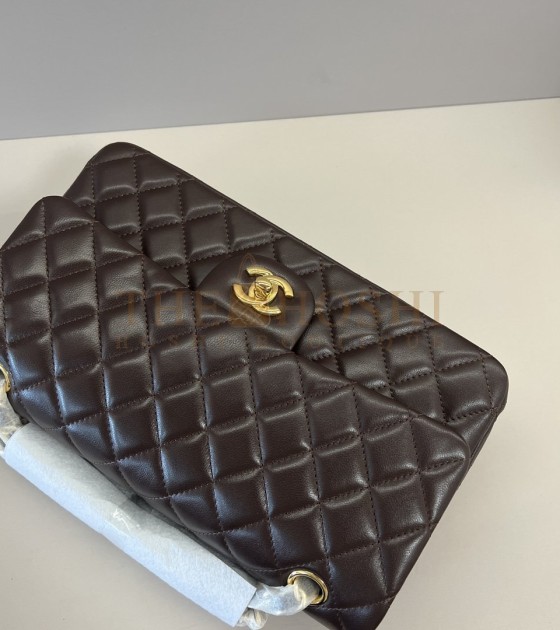 Ch**el CF 25cm Upgraded Lambskin Classic Flap Bag Dark Brown Master Quality