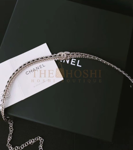 Ch**el CC Logo Pendant Necklace Black