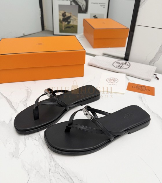 H**me5 Miss Sandals Black Box Calfskin Leather Master Quality