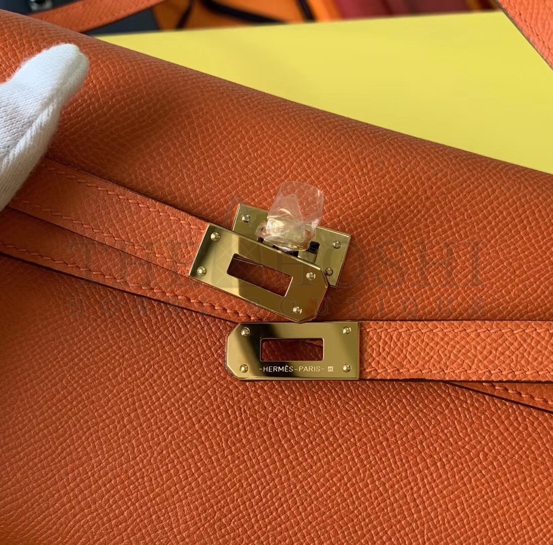 H**me5 Kelly Classique To Go Wallet In Orange Epsom Calfskin Master Quality