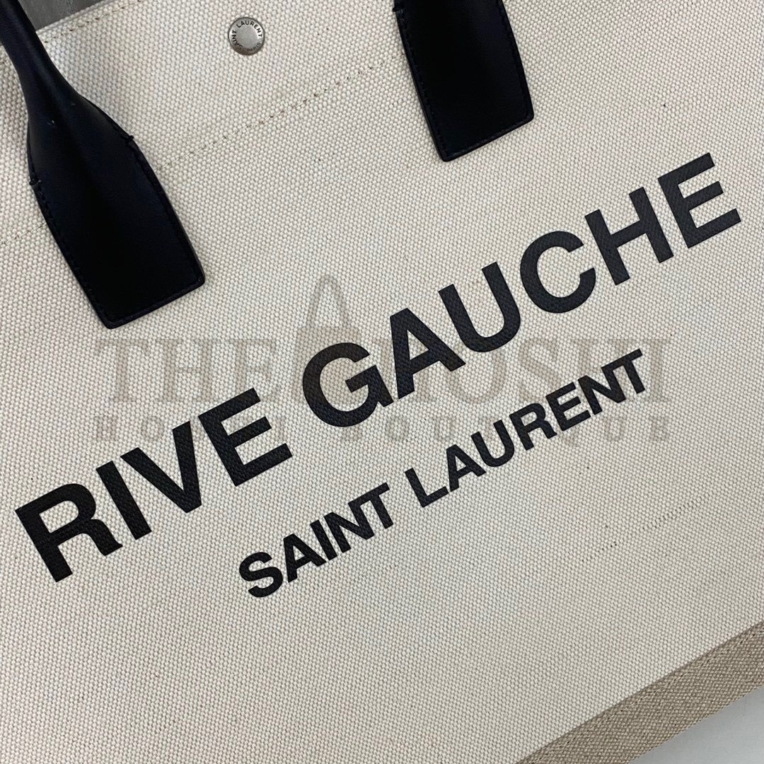 Sa1nt Lau*nt Rive Gauche Tote Bag in White Linen and Black Leather Master Quality