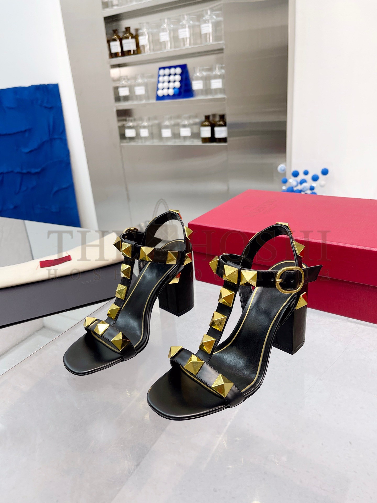 Va1e*ntin0 Roman Stud Sandals 90mm In Black Calfskin Master Quality