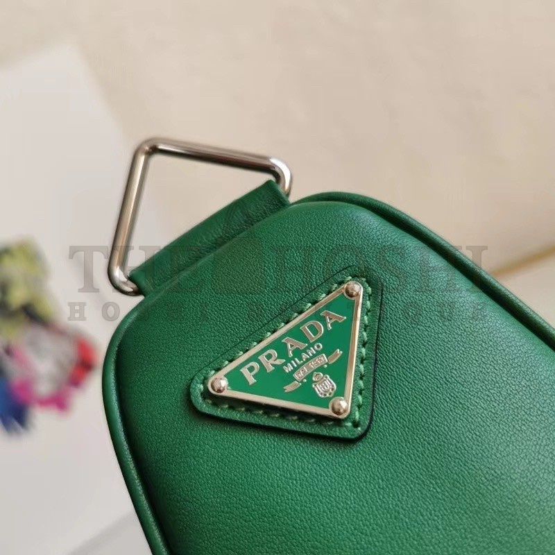 Pra*a Triangle Shoulder Bag In Green Leather Master Quality