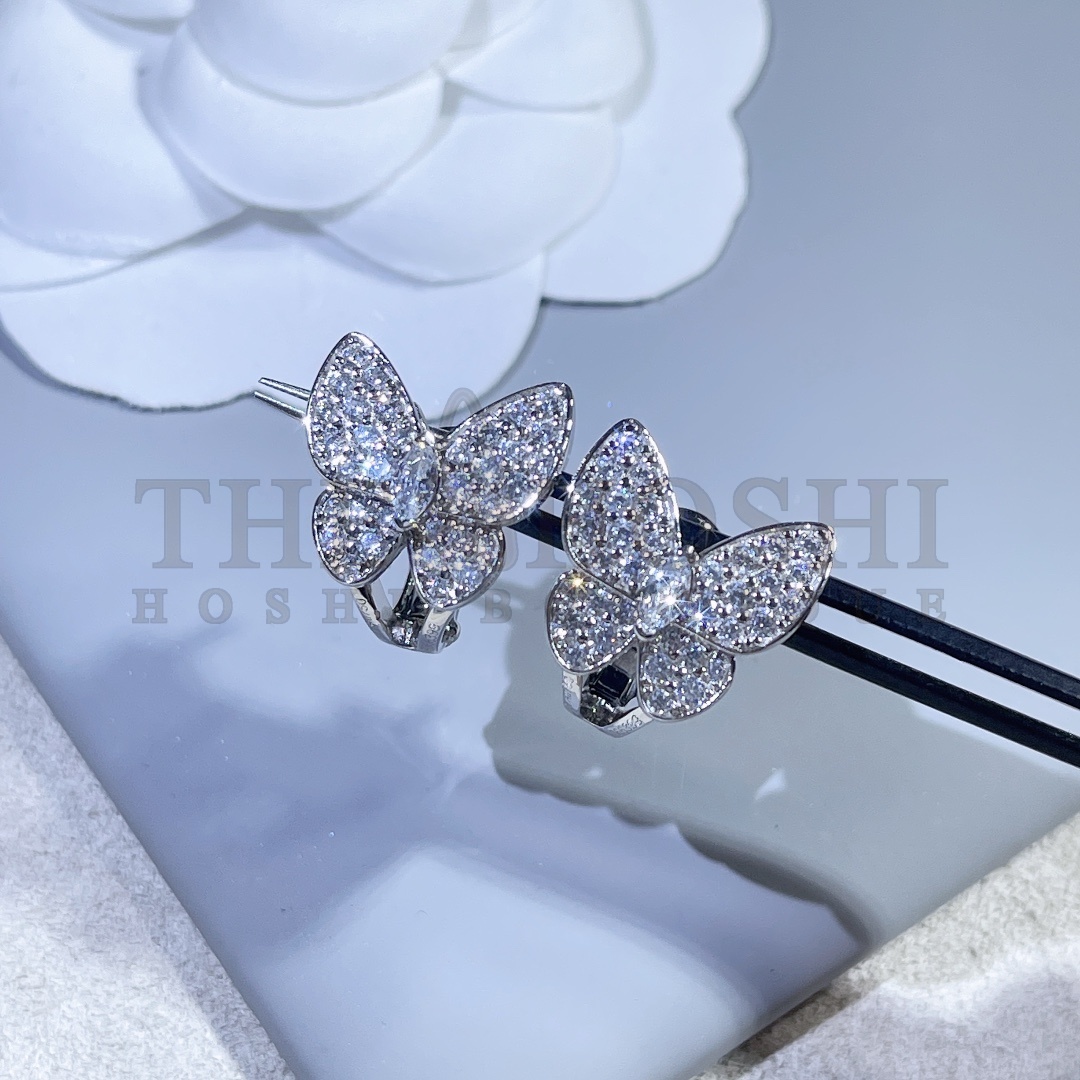 V*n Cl**f & Arpels Butterfly Stud Earrings with D1am0nds, Two Butterfly earrings Master Quality