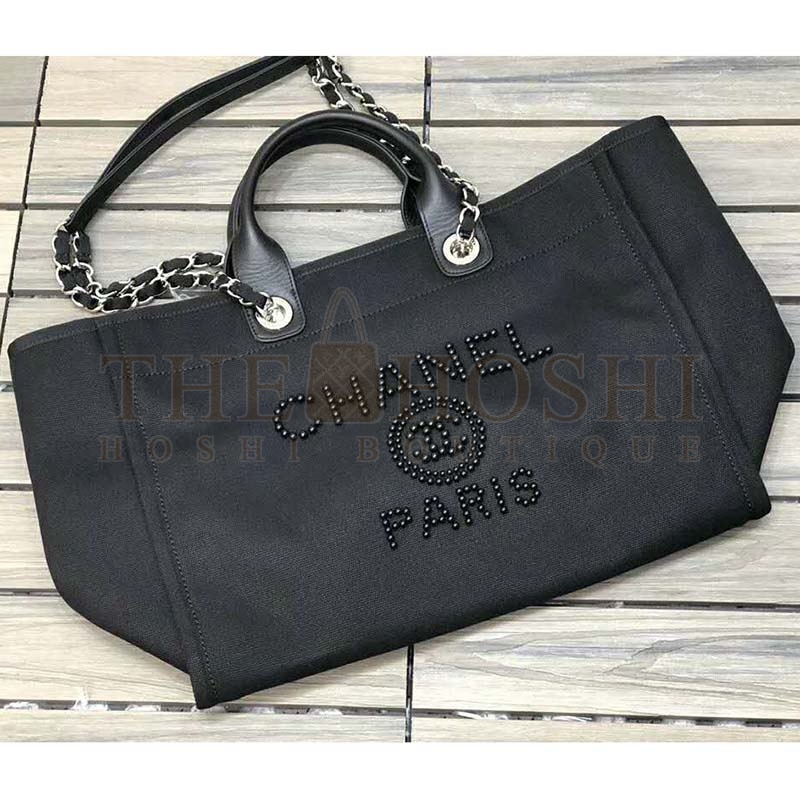 Ch**el Women Shopping Bag Mixed Fibers Imitation Pearls & Silver-Tone Metal Master Quality