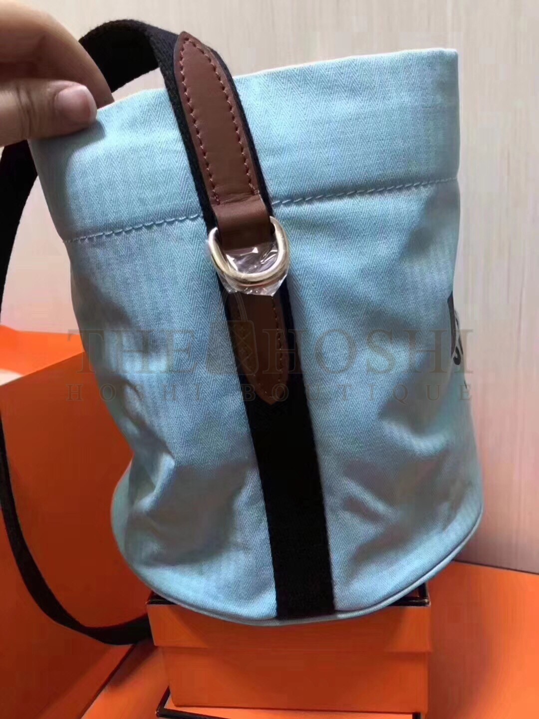 H**me5 Grooming Bucket Bag In Blue Canvas Master Quality