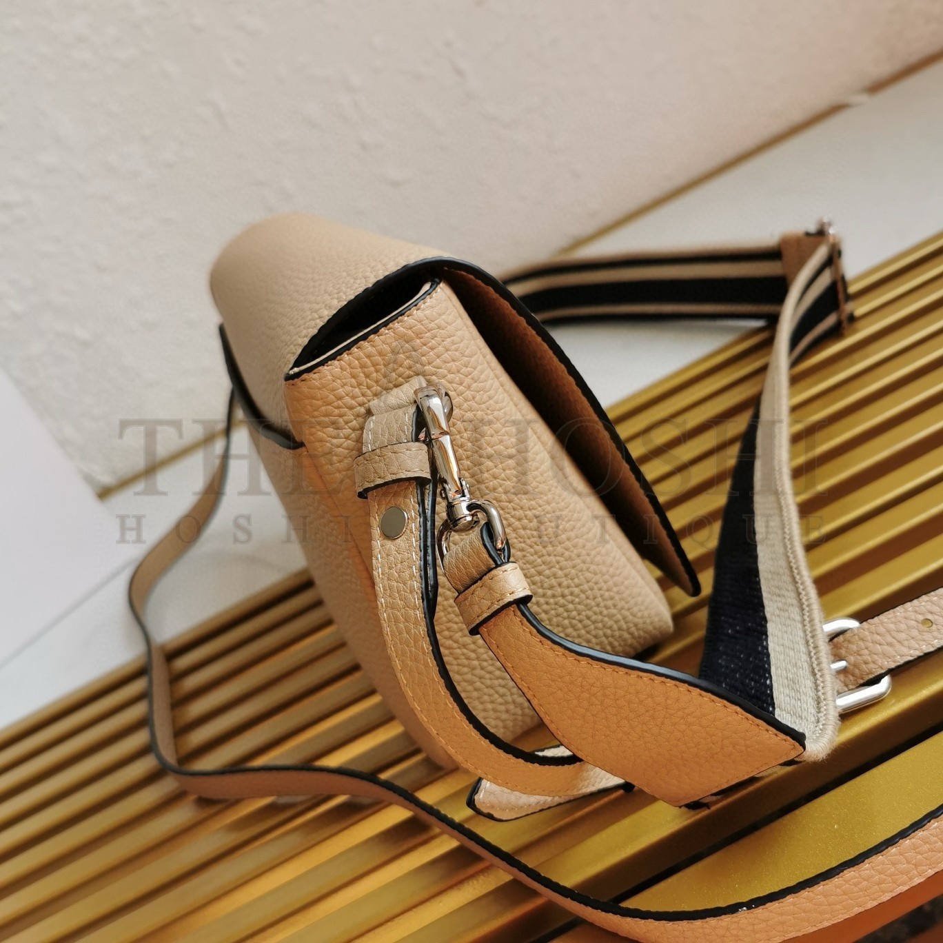 Pra*a Flap Shoulder Bag in Sand Grained Leather Master Quality