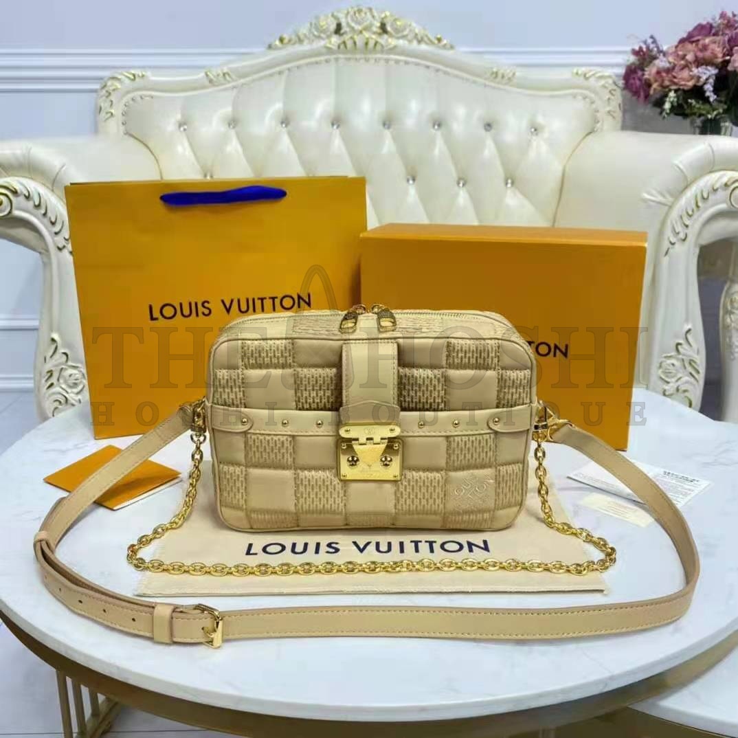 L0vis Vvtt0n LV Women Pochette Troca Handbag Cashmere Beige Damier Quilt Lamb Leather Master Quality