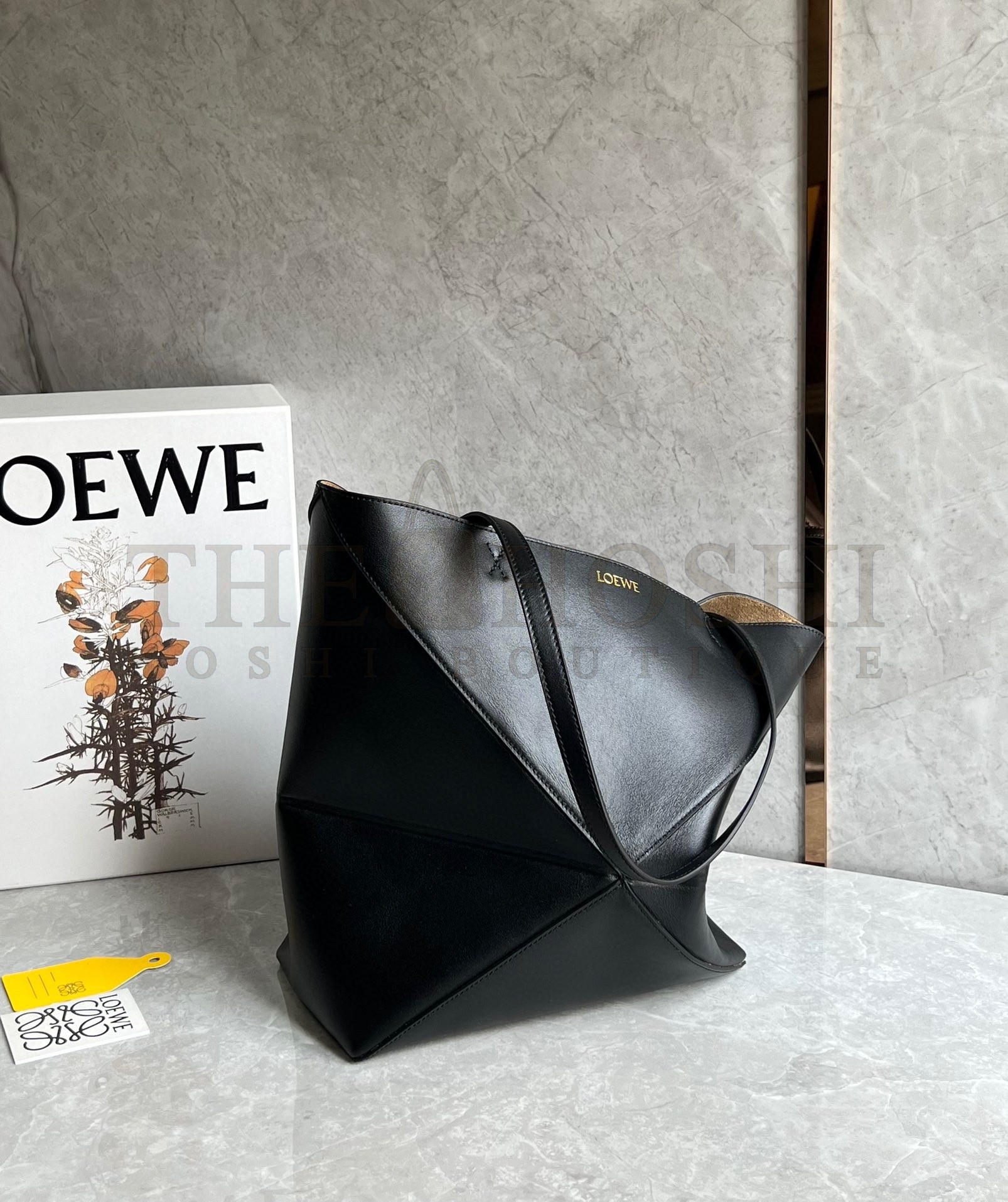 L0ew* Medium Puzzle Fold Tote Bag in Black Calfskin Master Quality