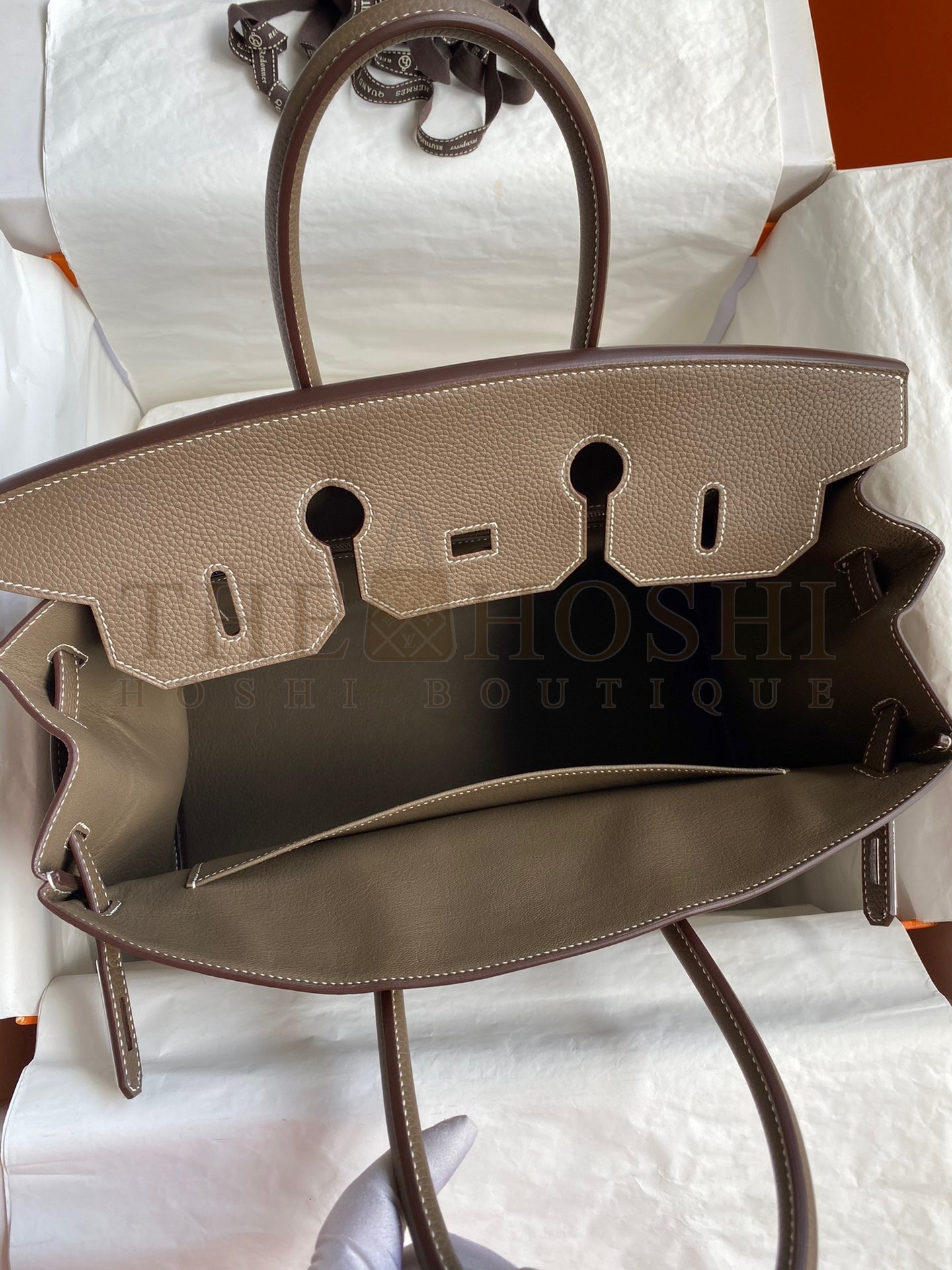 H**me5 Birkin 35 Handmade Bag In Toile & Taupe Clemence Leather Master Quality