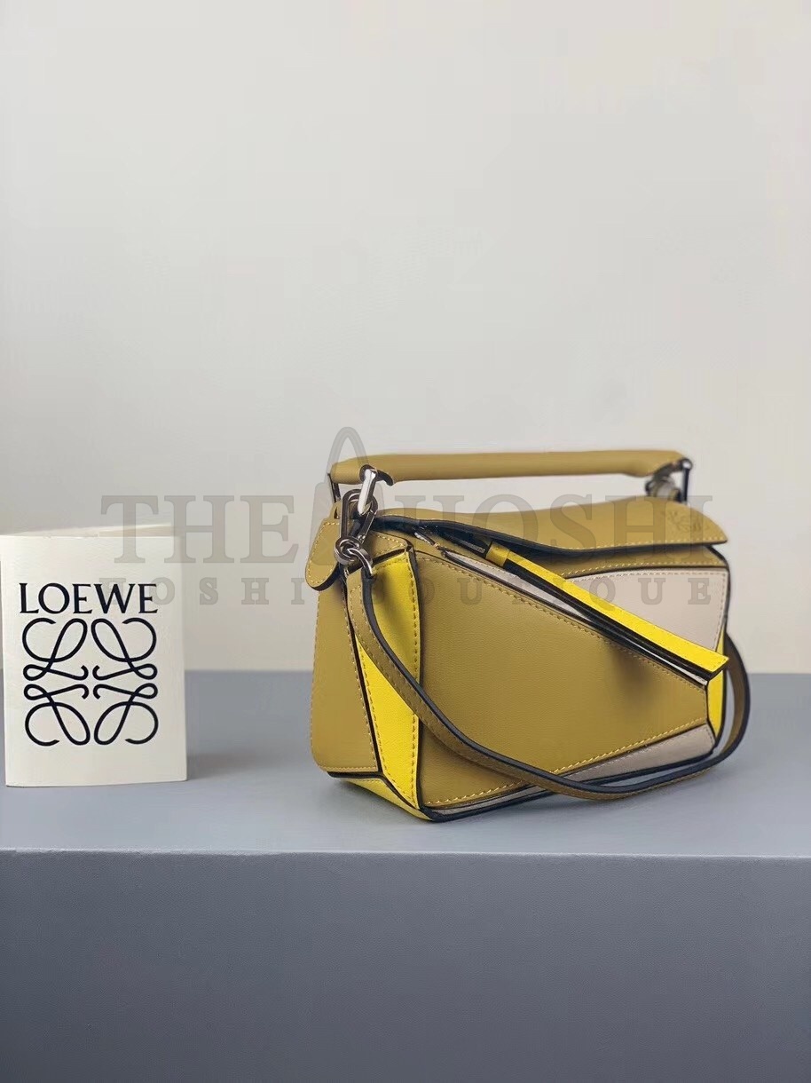 L0ew* Mini Puzzle Bag In Ochre/White/Yellow Calfskin Master Quality