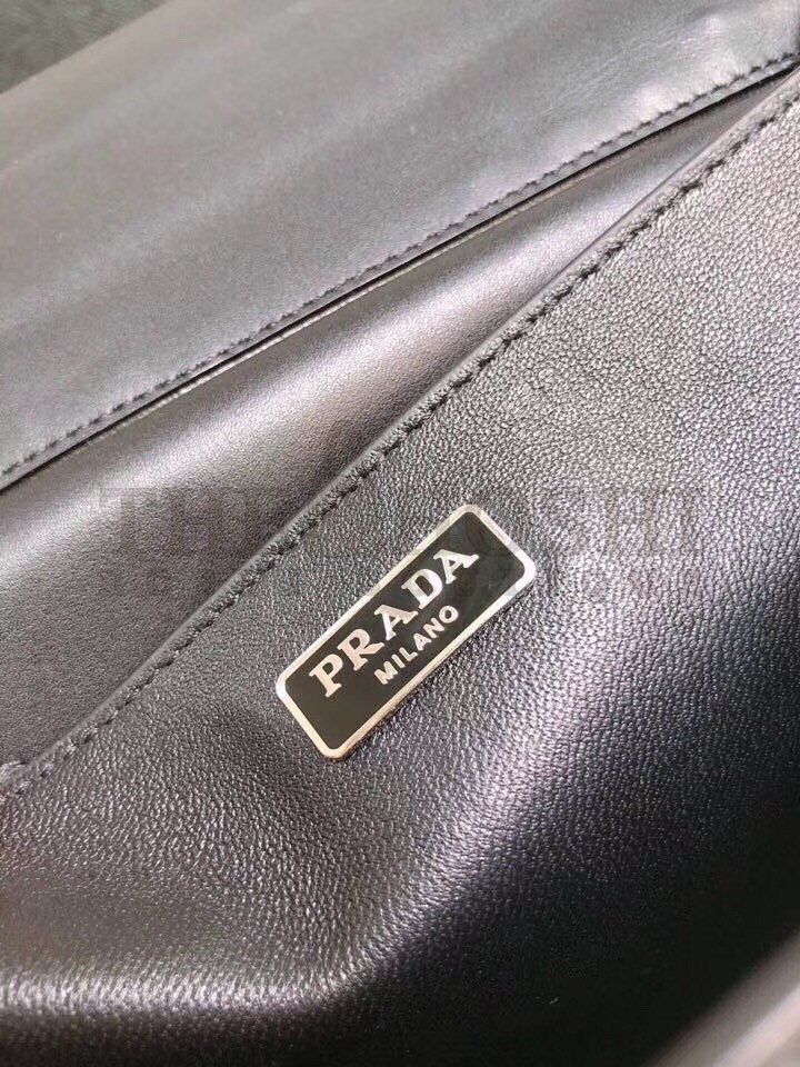Pra*a Cahier Black Leather Shoulder Bag with Studded Master Quality