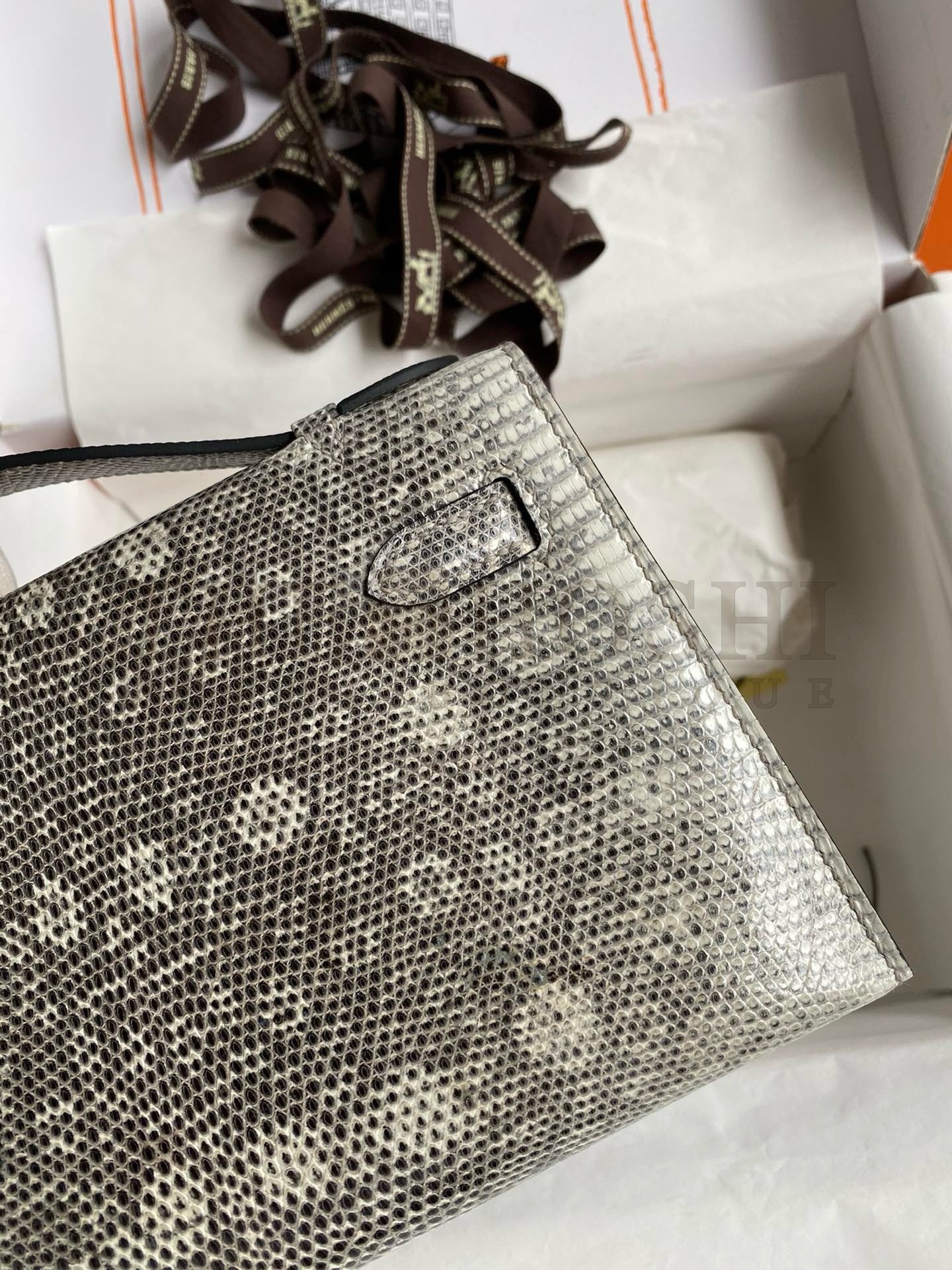 H**me5 Kelly Pochette Handmade Bag In Natural Lizard Skin Master Quality