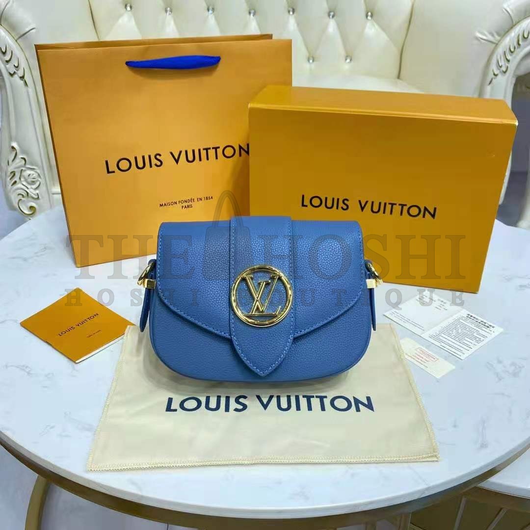 L0vis Vvtt0n LV Women LV Pont 9 Soft MM Handbag Bleu Général Rouge Grained Calfskin Master Quality