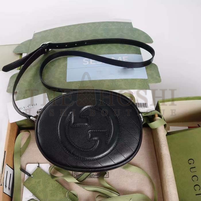 Gvc*1 Women GG Blondie Mini Shoulder Bag Black Leather Round Interlocking G Patch Master Quality