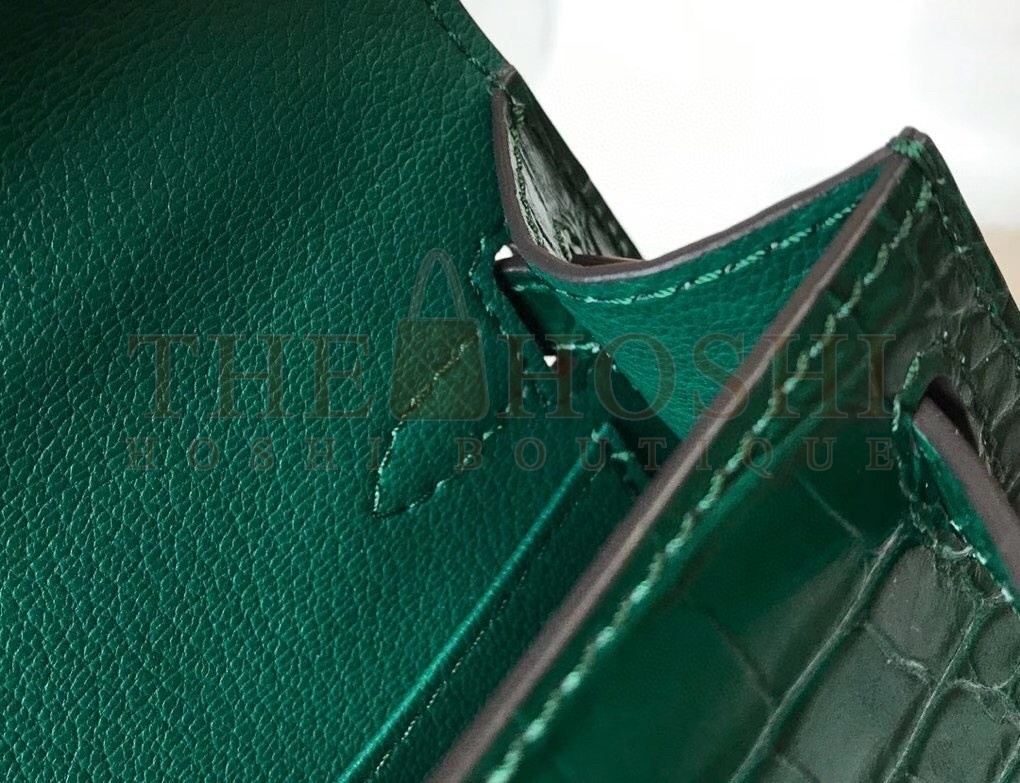 H**me5 Kelly Mini II Bag In Green Embossed Crocodile Calfskin Master Quality