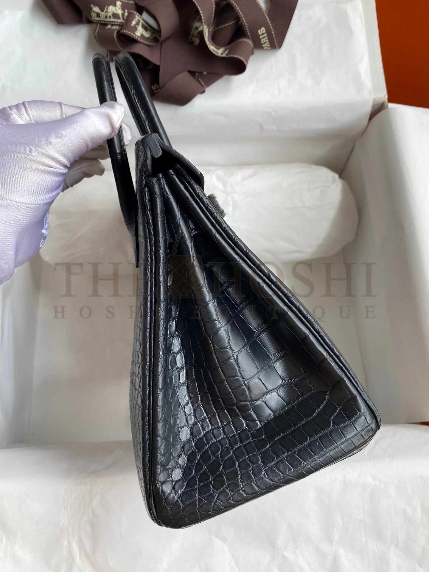 H**me5 Birkin 25 Retourne Handmade Bag In Black Matte Alligator Leather Master Quality