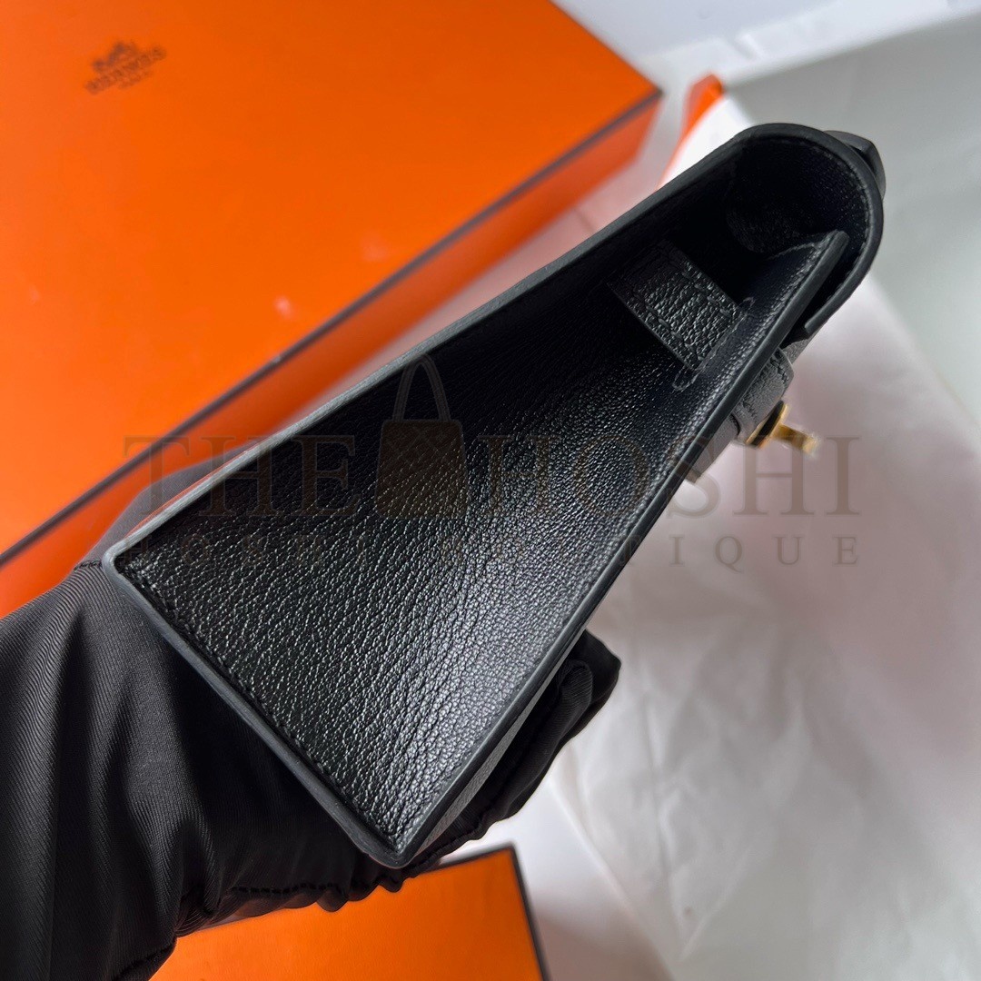 H**me5 Kelly Pochette Handmade Bag In Black Chevre Mysore Leather Master Quality