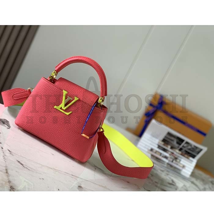 L0vis Vvtt0n LV Women Capucines Mini Handbag Dragon Fruit Pink Cedrat Taurillon Leather Master Quality
