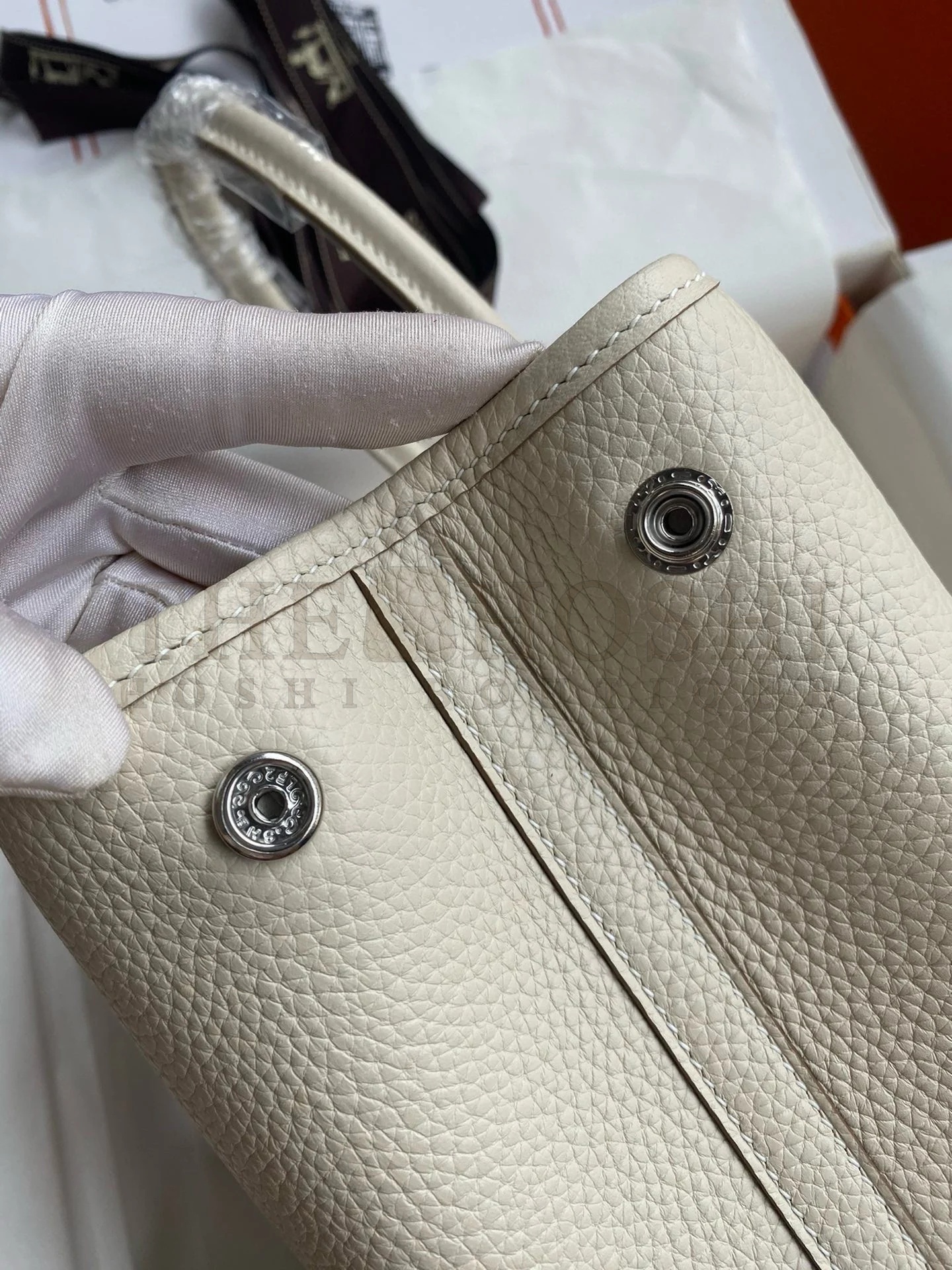 H**me5 Garden Party 30 Handmade Bag in Craie Clemence Leather Master Quality