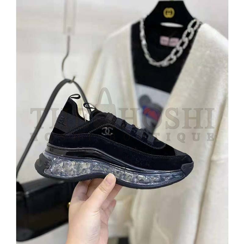 Ch**el Women Sneakers Suede Calfskin Velvet & Grosgrain Black Master Quality