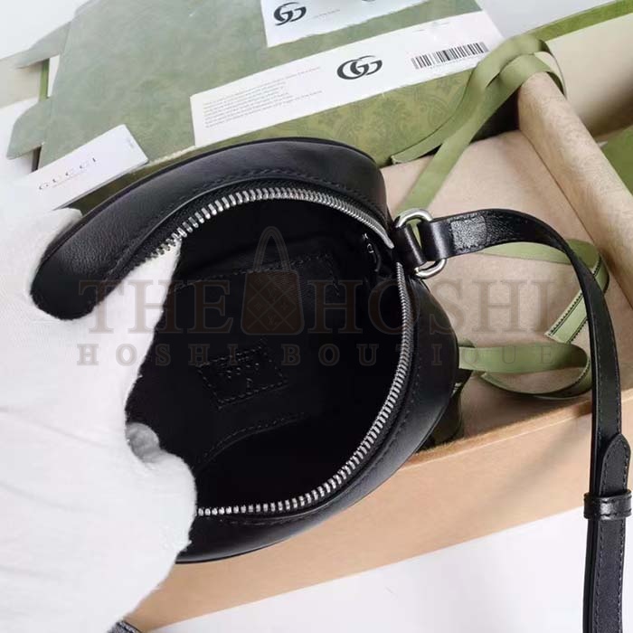 Gvc*1 Women GG Blondie Mini Shoulder Bag Black Leather Round Interlocking G Patch Master Quality