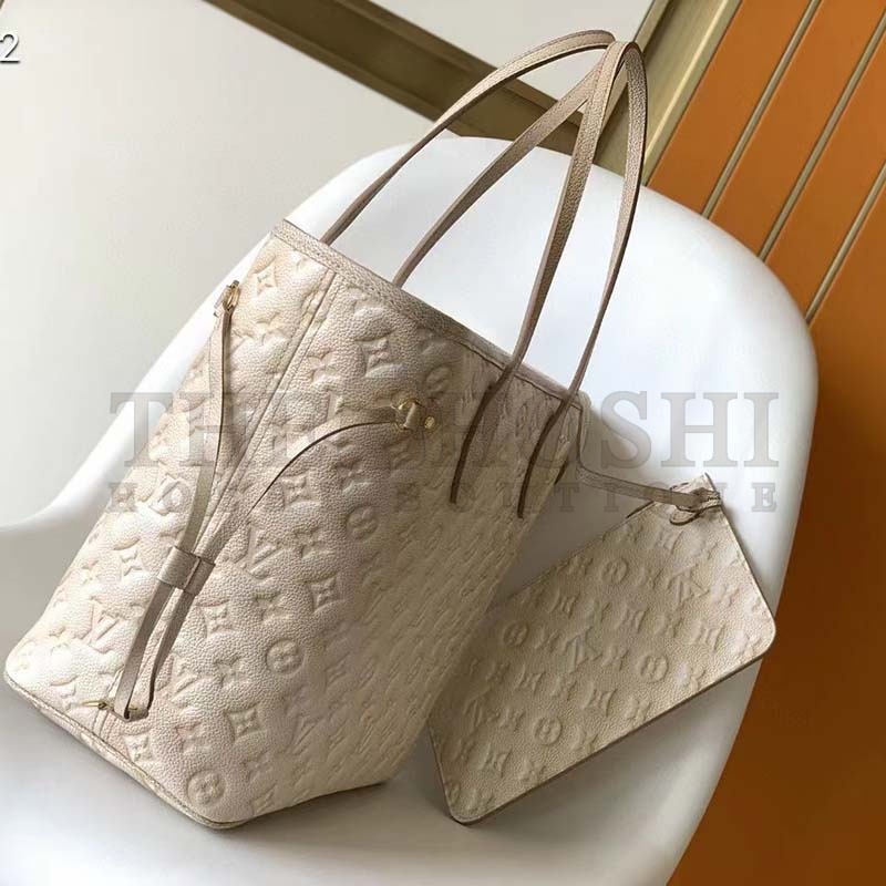 L0vis Vvtt0n Women LV Neverfull MM Carryall Tote Beige Sprayed Embossed Grained Cowhide Master Quality