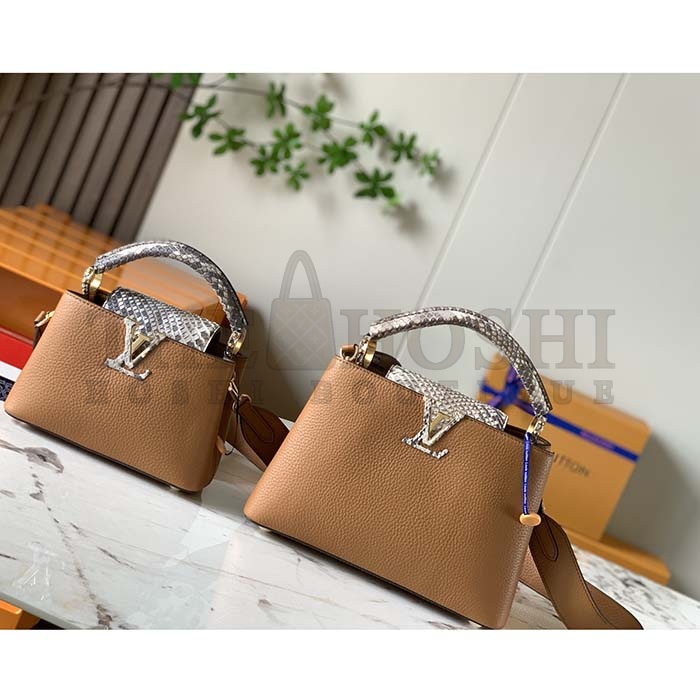 L0vis Vvtt0n LV Women Capucines Mini Handbag Golden Yellow Taurillon Leather Python Skin Master Quality