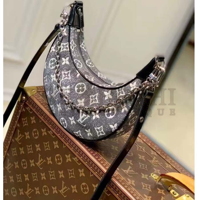 L0vis Vvtt0n LV Women Loop PM Bag Gray Denim Textile Jacquard Master Quality