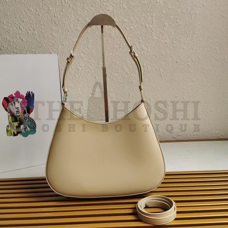 Pra*a Cleo Shoulder Large Bag In Beige Brushed Leather Master Quality