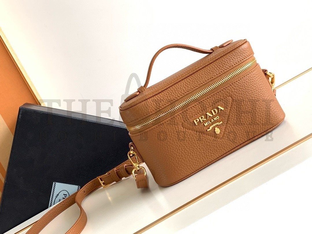 Pra*a Mini Vanity Bag in Brown Grained Leather Master Quality