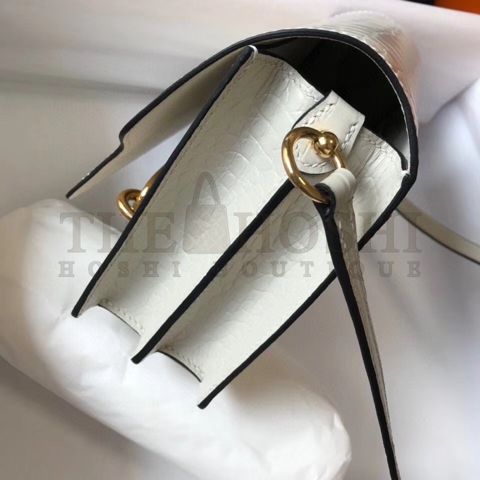 H**me5 Roulis Mini Bag In White Embossed Crocodile Calfskin Master Quality
