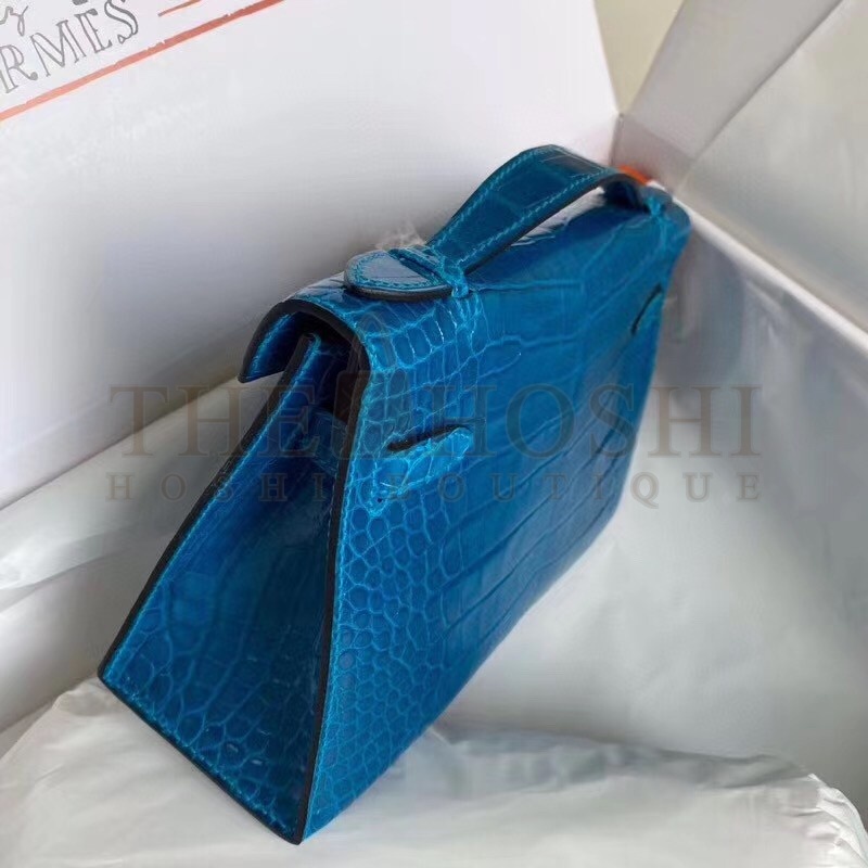 H**me5 Blue Izmir Shiny Alligator Crocodile Kelly Pochette Bag Master Quality