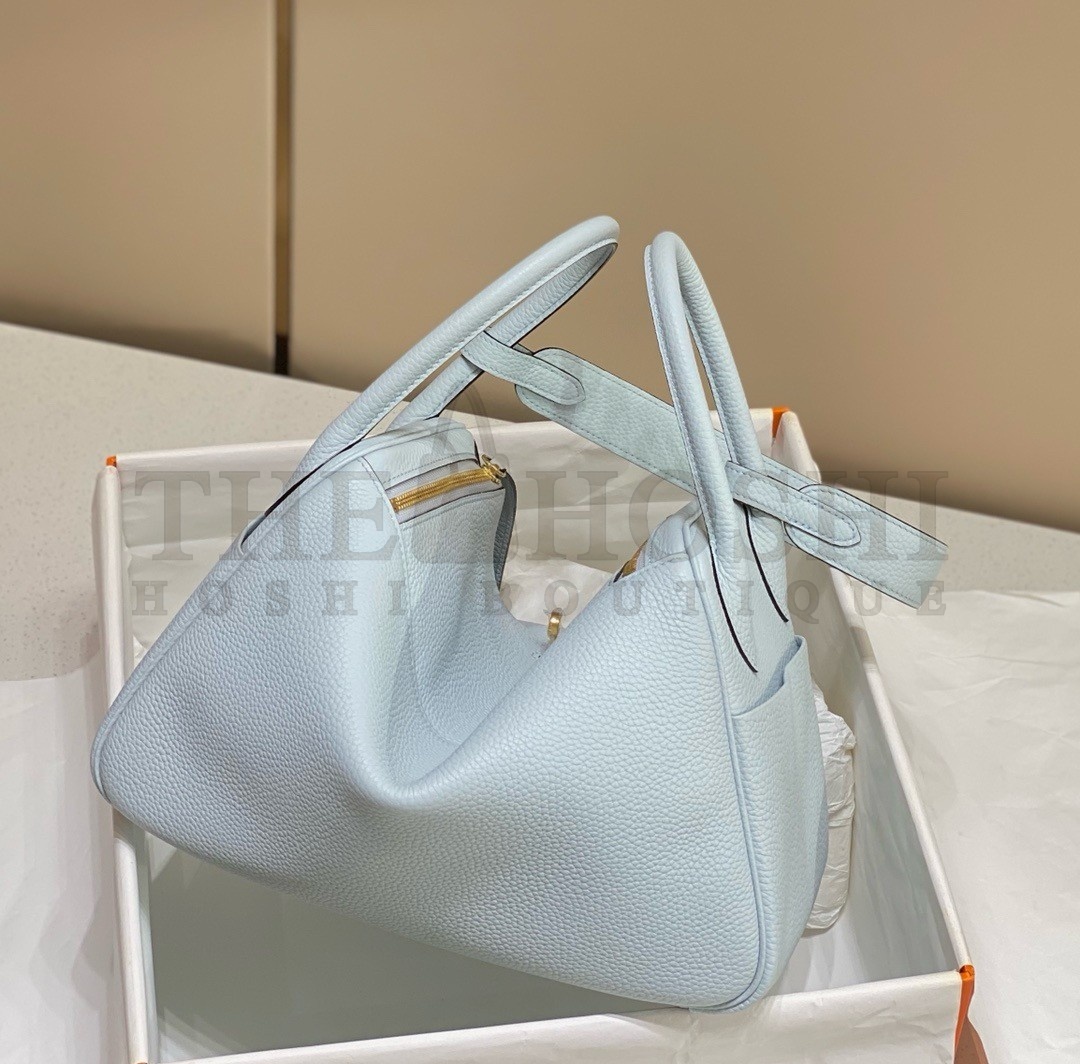 H**me5 Lindy 30cm Bag In Blue Brume Clemence Leather GHW Master Quality