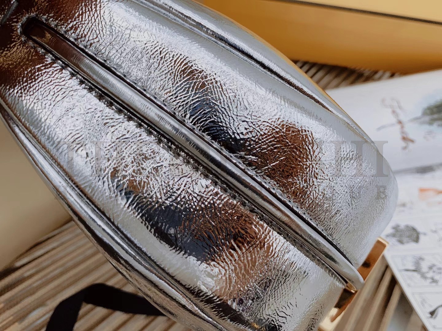 F**di F**digraphy Small Hobo Bag In Silver Metallic Leather Master Quality