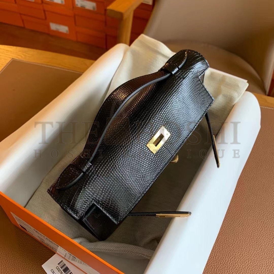 H**me5 Kelly Pochette Handmade Bag In Black Lizard Skin Master Quality