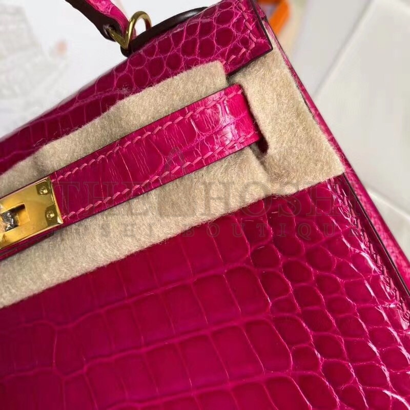 H**me5 Rose Red Alligator Crocodile Kelly Mini II Handmade Bag Master Quality