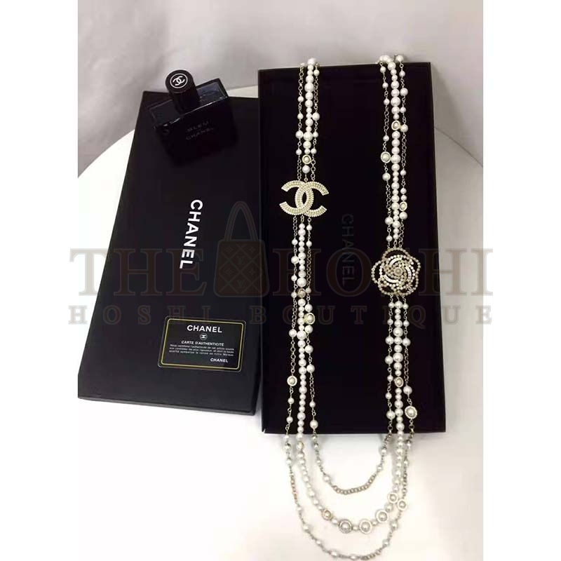 Ch**el Women Long Necklace in Metal Glass Pearls &amp; Diamantés-White Master Quality