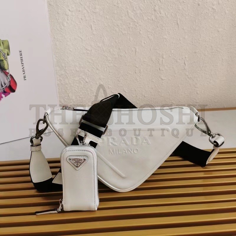 Pra*a Triangle Shoulder Bag In White Leather Master Quality